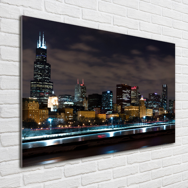Quadro in vetro acrilico Chicago di notte