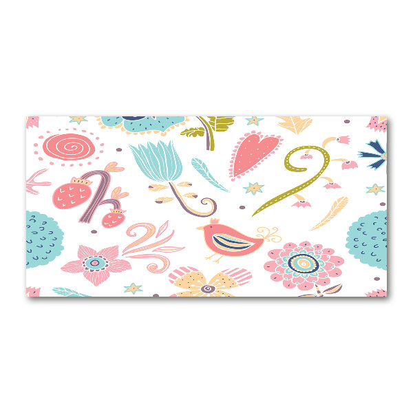 Quadro su vetro acrilico Fiori e uccelli