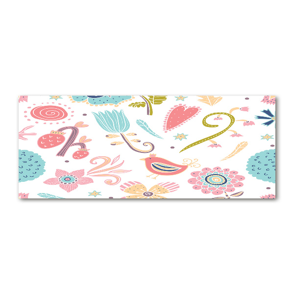 Quadro su vetro acrilico Fiori e uccelli