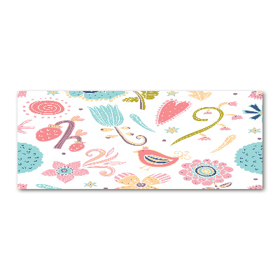 Quadro su vetro acrilico Fiori e uccelli