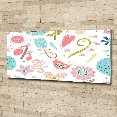 Quadro su vetro acrilico Fiori e uccelli