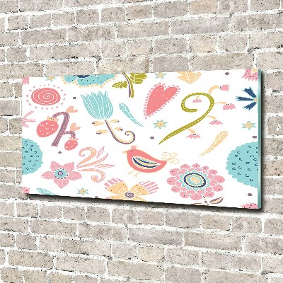 Quadro su vetro acrilico Fiori e uccelli