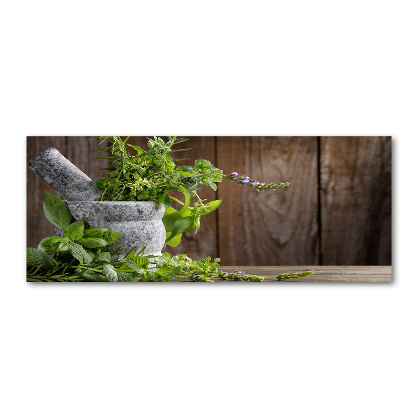 Quadro in vetro acrilico Erbe aromatiche in un mortaio