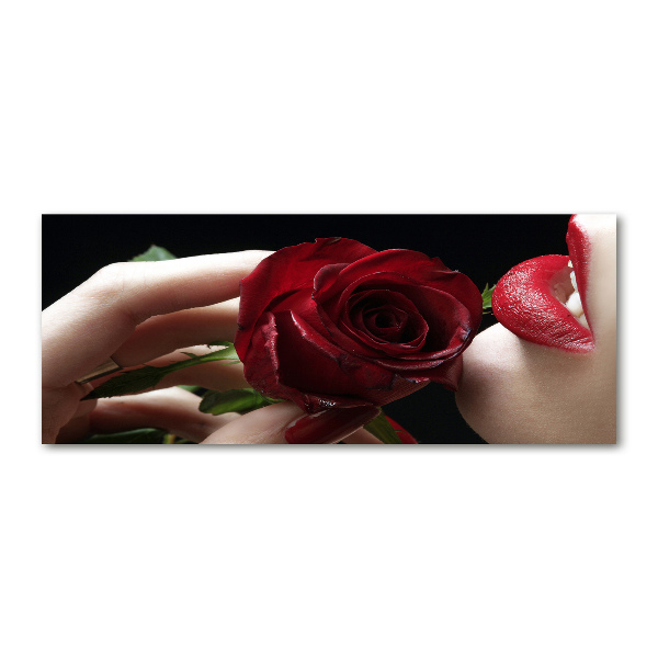 Quadro su vetro acrilico Donna con una rosa