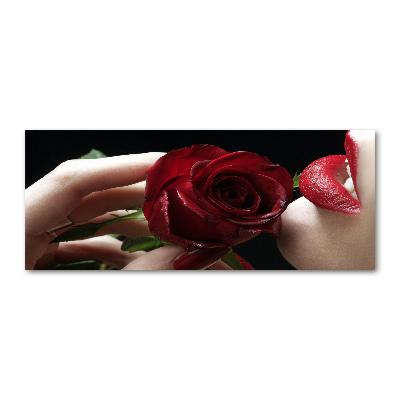 Quadro su vetro acrilico Donna con una rosa