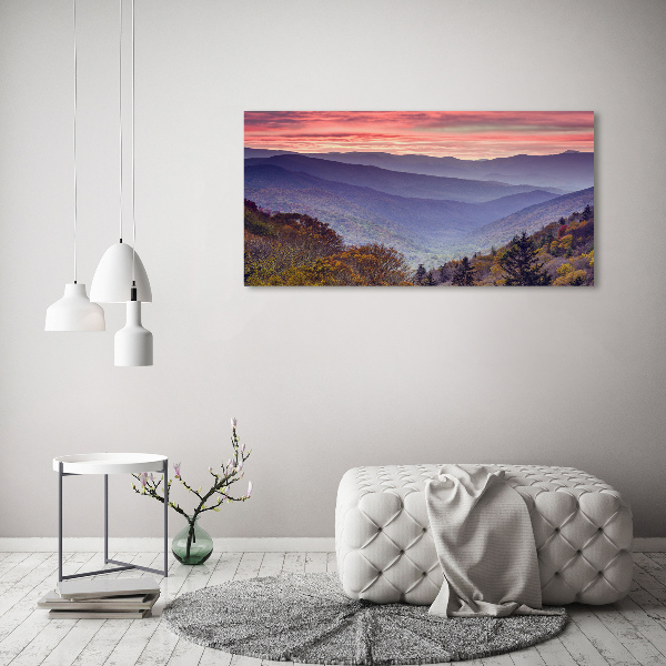 Quadro in vetro acrilico Tramonto sulle montagne