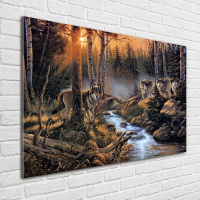 Quadro vetro acrilico Un branco di lupi