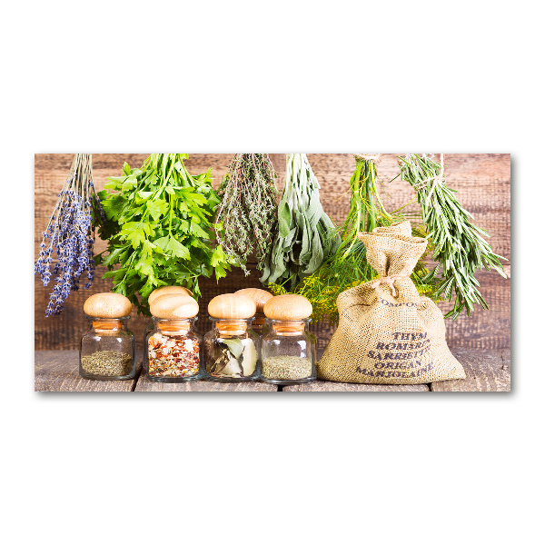 Quadro in vetro acrilico Erbe aromatiche su un filo