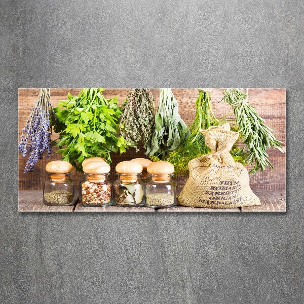 Quadro in vetro acrilico Erbe aromatiche su un filo