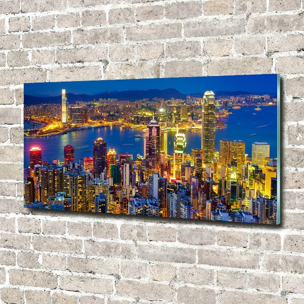 Quadro in vetro acrilico Hong Kong di notte