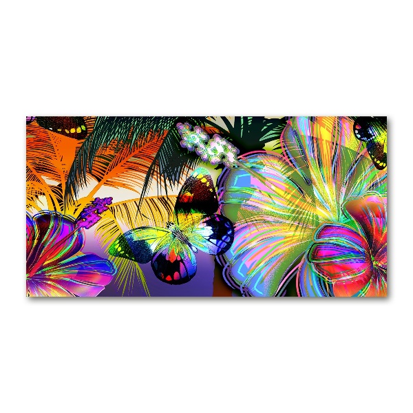 Quadro vetro acrilico Fiori e una farfalla