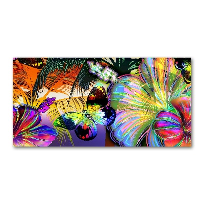 Quadro vetro acrilico Fiori e una farfalla