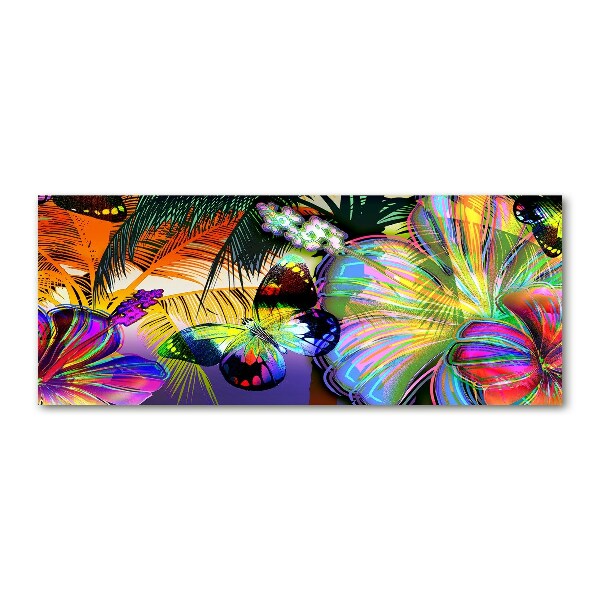 Quadro vetro acrilico Fiori e una farfalla