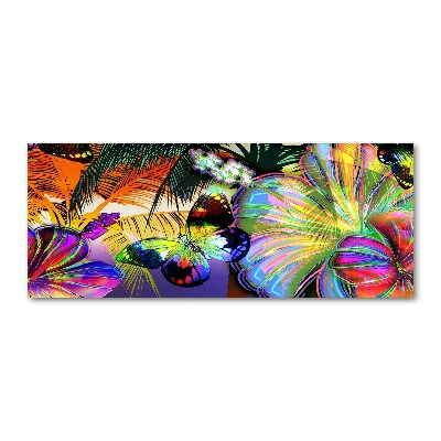 Quadro vetro acrilico Fiori e una farfalla