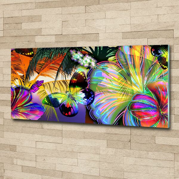 Quadro vetro acrilico Fiori e una farfalla