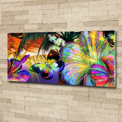 Quadro vetro acrilico Fiori e una farfalla