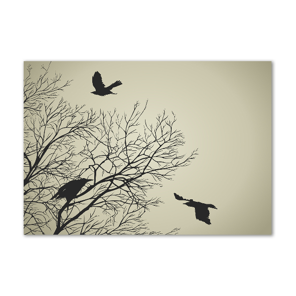 Quadro in vetro acrilico Corvi su un albero