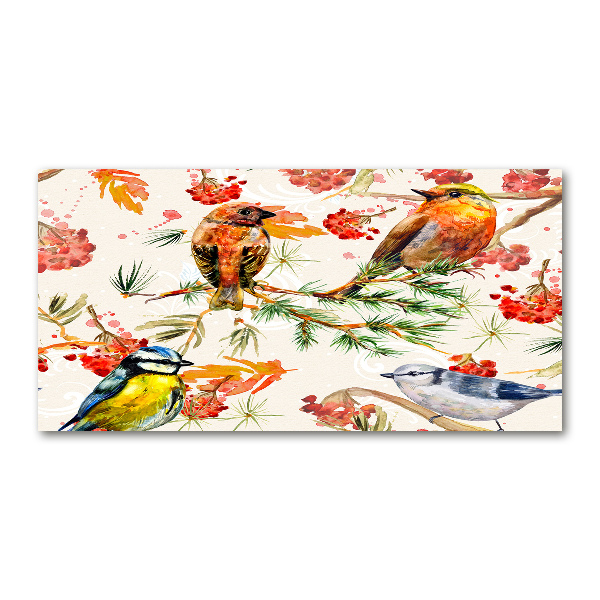 Quadro in vetro acrilico Conifere e uccelli