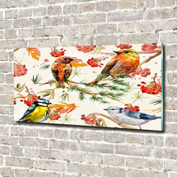 Quadro in vetro acrilico Conifere e uccelli
