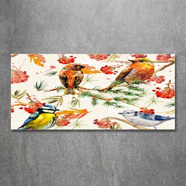 Quadro in vetro acrilico Conifere e uccelli