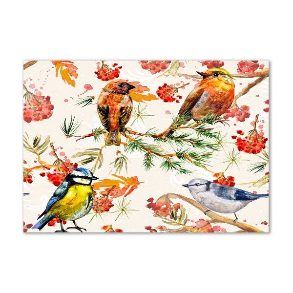 Quadro in vetro acrilico Conifere e uccelli