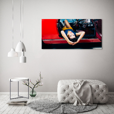 Quadro vetro acrilico Donna in macchina