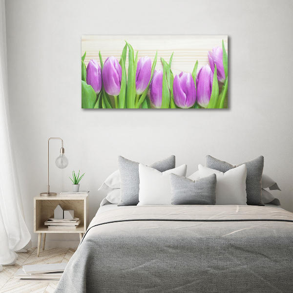Quadro su vetro acrilico Tulipani viola