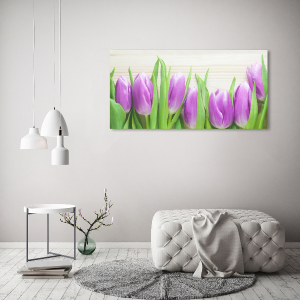 Quadro su vetro acrilico Tulipani viola