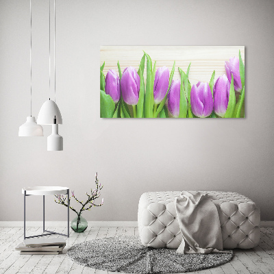 Quadro su vetro acrilico Tulipani viola