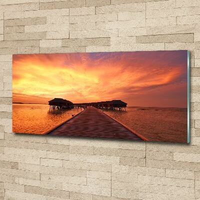 Quadro su vetro acrilico Bungalow alle Maldive