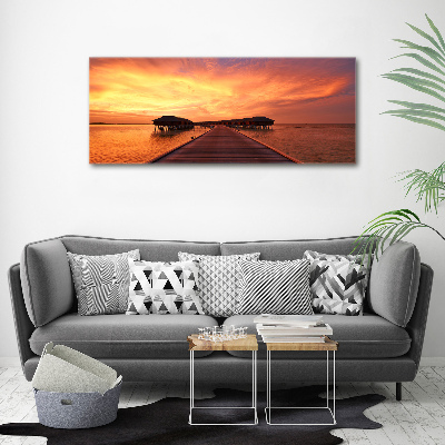 Quadro su vetro acrilico Bungalow alle Maldive