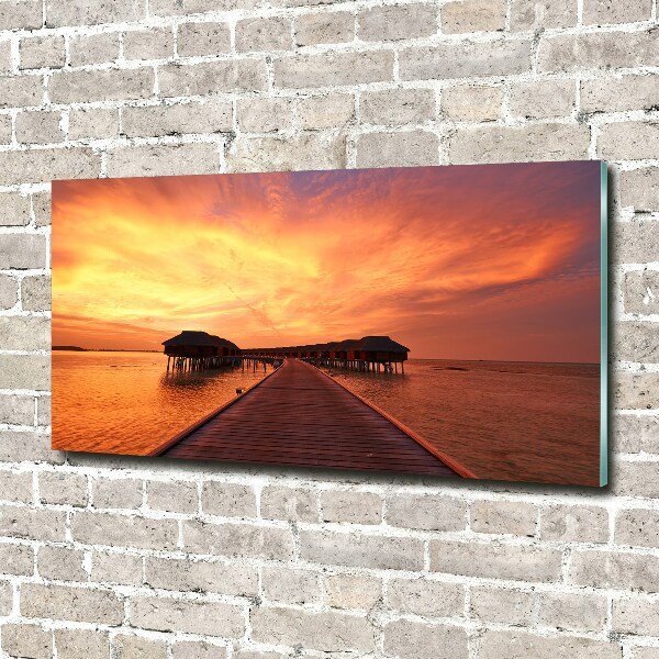 Quadro su vetro acrilico Bungalow alle Maldive