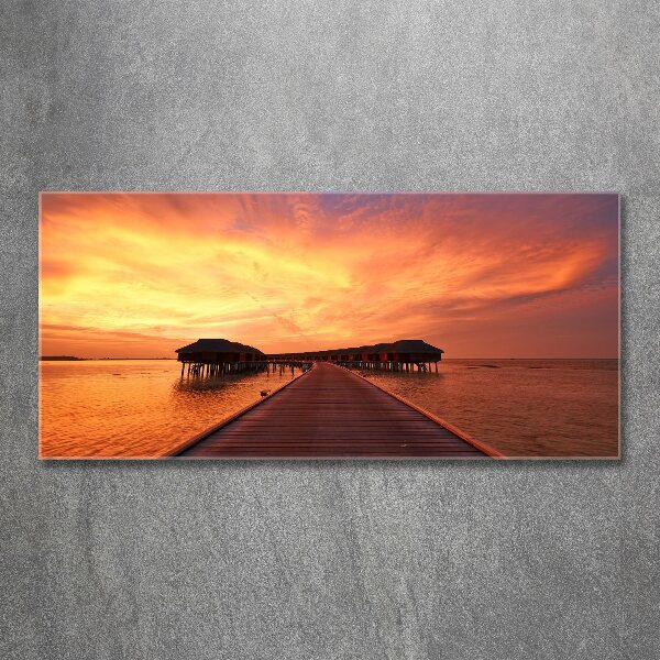 Quadro su vetro acrilico Bungalow alle Maldive