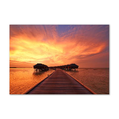 Quadro su vetro acrilico Bungalow alle Maldive