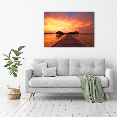 Quadro su vetro acrilico Bungalow alle Maldive