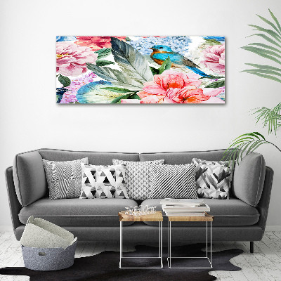 Quadro vetro acrilico Fiori e uccelli