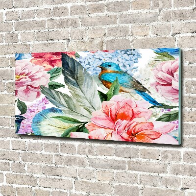 Quadro vetro acrilico Fiori e uccelli