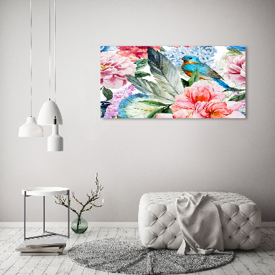 Quadro vetro acrilico Fiori e uccelli