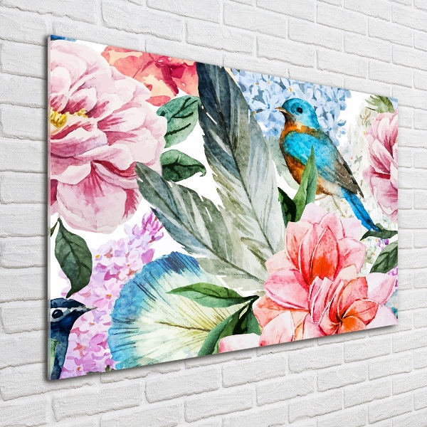Quadro vetro acrilico Fiori e uccelli