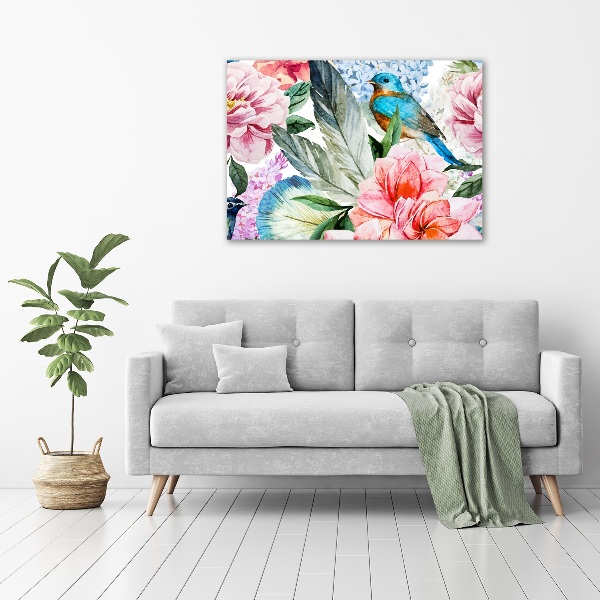 Quadro vetro acrilico Fiori e uccelli