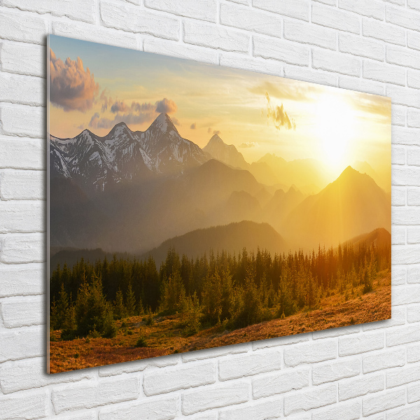 Quadro vetro acrilico Tramonto sulle montagne