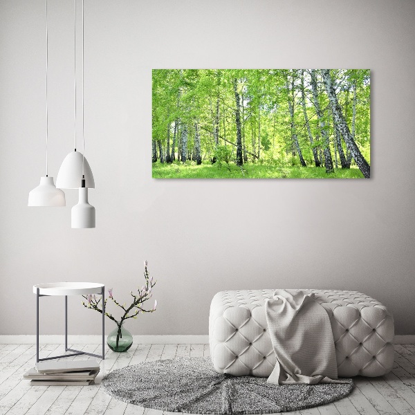 Quadro su vetro acrilico Foresta di betulle