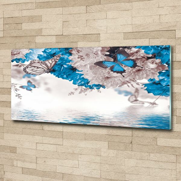 Quadro su vetro acrilico Fiori e farfalle