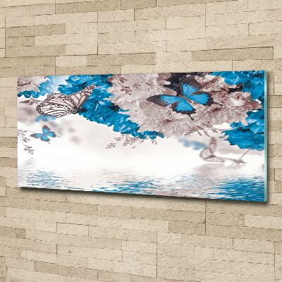 Quadro su vetro acrilico Fiori e farfalle