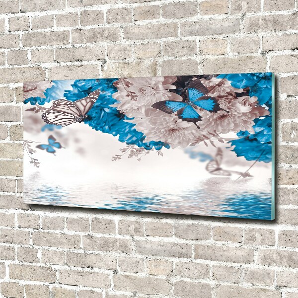 Quadro su vetro acrilico Fiori e farfalle