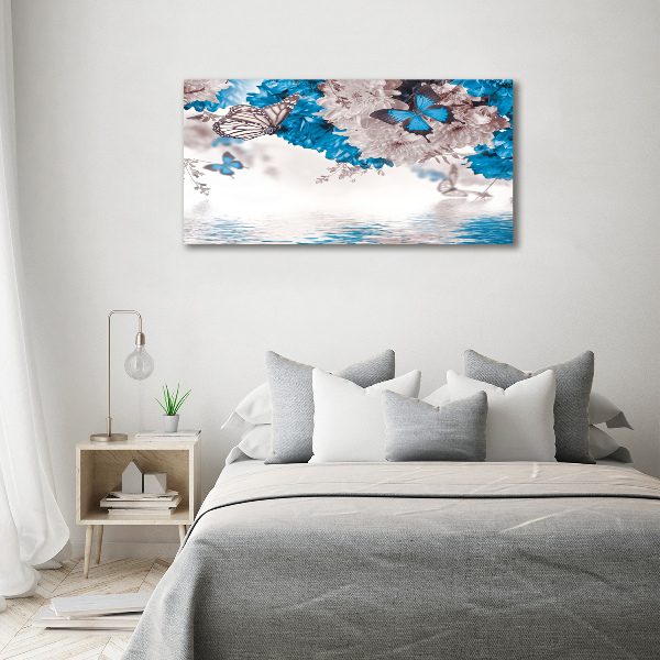 Quadro su vetro acrilico Fiori e farfalle