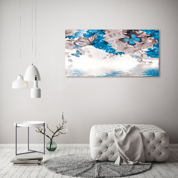 Quadro su vetro acrilico Fiori e farfalle