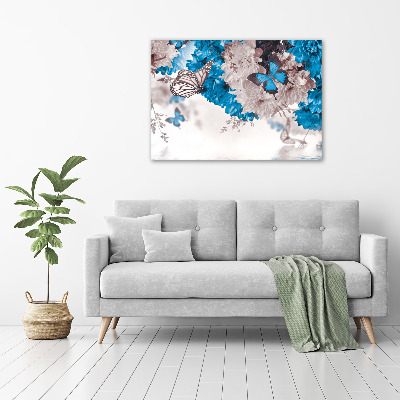 Quadro su vetro acrilico Fiori e farfalle
