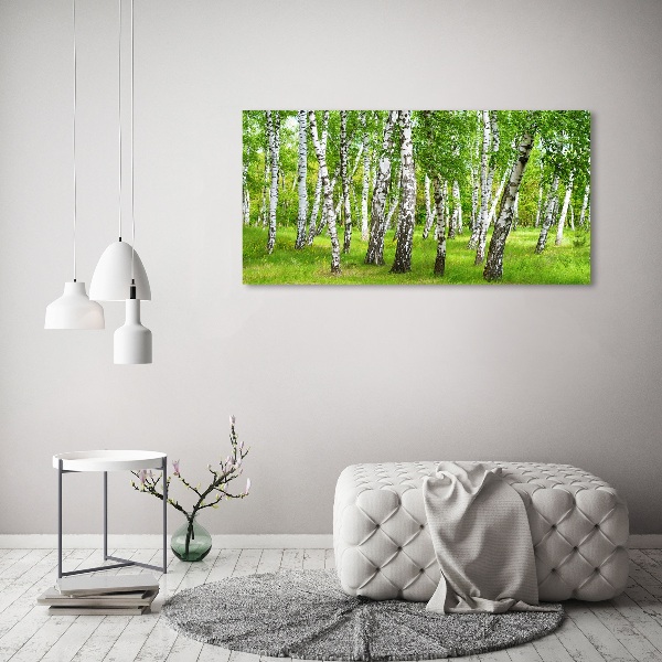 Quadro in vetro acrilico Foresta di betulle