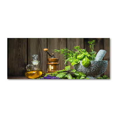 Quadro su vetro acrilico Erbe aromatiche in un mortaio